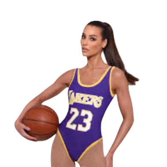 Lakers New #32 Johnson Purple Yellow bodysuit swimsuit sporty halloween costume - Picture 2 of 11